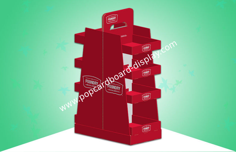 Red POS Cardboard Advertising Displays 2 Sided Four Shelf Large Space Stable