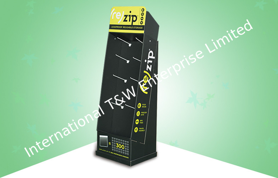 Promoting Corrugated Display Stands , Cardboard Floor Display Stands With Plastic Hook