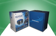 Blue Strong Corrugated  Paper Packaging Boxes With Plastic Handle For Ear - phone