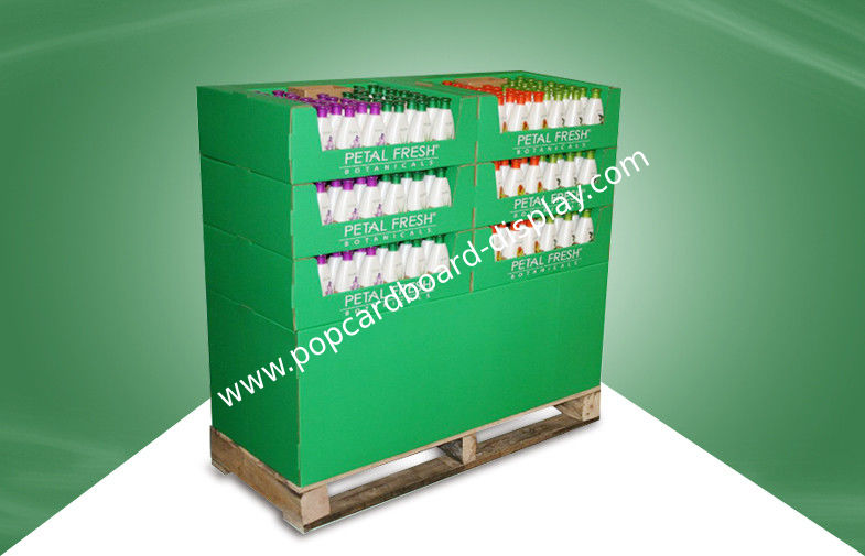 Green Cardboard Pallet Display for Skincare Products with 6 Trays