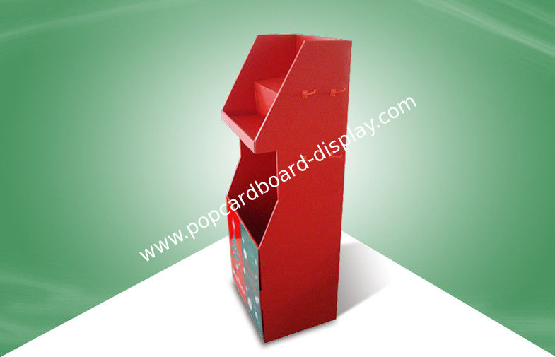 Red Free Standing Display Unit Cardboard Floor Display with Hooks for Christmas Gifts