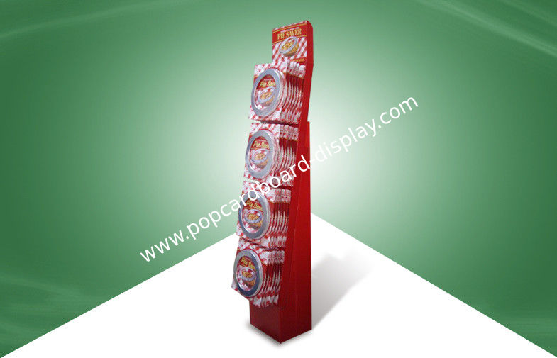 Assemble Red Pos Cardboard Displays , Retail Floor Display Stands With Hooks