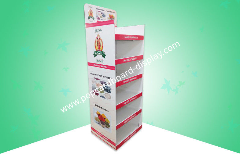 Robust Cardboard Floor Display Stands , 6 Shelf Stand Up Cardboard Display With Supporting Bars