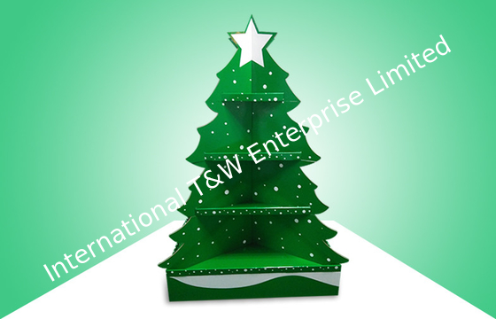 Green Christmas Tree Cardboard Pallet Display For Promoting Toys , Eye Catching Design