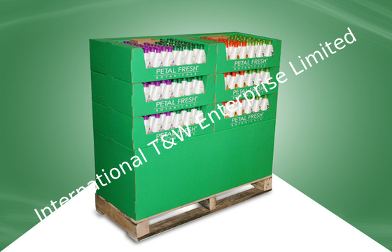Green Cardboard Pallet Display for Skincare Products with 6 Trays