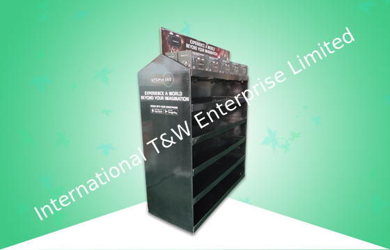 Black Double Face Cardboard Display Shelves 6 Shelf Pre Filling With 4D VR Headset