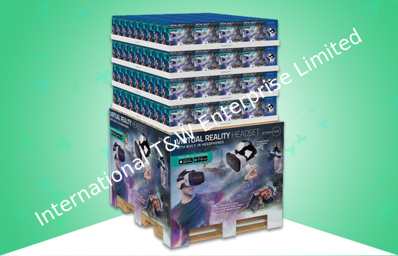 Full Size Corrugated Pallet Display , Cardboard Display Stand Promoting 3D VR Headset