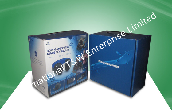 Good price Blue Strong Corrugated  Paper Packaging Boxes With Plastic Handle For Ear - phone online